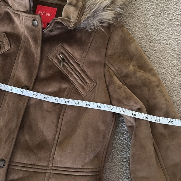 ESPRIT Women's Brown Faux Fur Hooded Coat size medium - Picture 3 of 10
